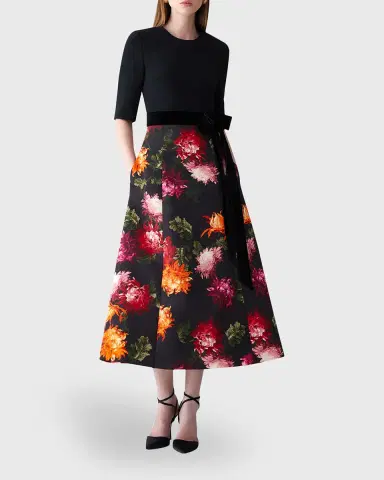 Carolina Herrera Floral Elbow-Sleeve Bow Midi Dress | Thumbnail 4 Carolina Herrera Floral Elbow-Sleeve Bow Midi Dress | Thumbnail 4