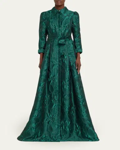 Rickie Freeman for Teri Jon Metallic Jacquard Floral Shirt Gown | Thumbnail 2 Rickie Freeman for Teri Jon Metallic Jacquard Floral Shirt Gown | Thumbnail 2
