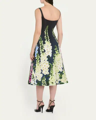 Oscar de la Renta Multi Foxglove Degrade Printed Faille Midi Cocktail Dress | Thumbnail 3 Oscar de la Renta Multi Foxglove Degrade Printed Faille Midi Cocktail Dress | Thumbnail 3