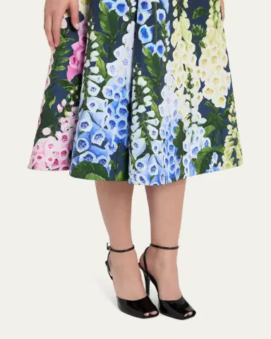 Oscar de la Renta Multi Foxglove Degrade Printed Faille Midi Cocktail Dress | Thumbnail 5 Oscar de la Renta Multi Foxglove Degrade Printed Faille Midi Cocktail Dress | Thumbnail 5