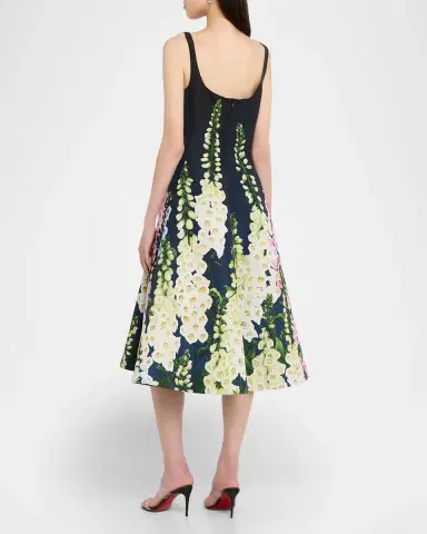 Oscar de la Renta Multi Foxglove Degrade Printed Faille Midi Cocktail Dress | Thumbnail 7 Oscar de la Renta Multi Foxglove Degrade Printed Faille Midi Cocktail Dress | Thumbnail 7