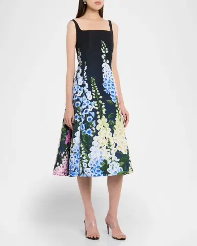 Oscar de la Renta Multi Foxglove Degrade Printed Faille Midi Cocktail Dress | Thumbnail 8 Oscar de la Renta Multi Foxglove Degrade Printed Faille Midi Cocktail Dress | Thumbnail 8