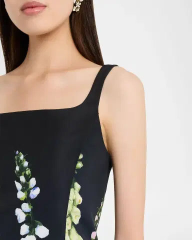 Oscar de la Renta Multi Foxglove Degrade Printed Faille Midi Cocktail Dress | Thumbnail 9 Oscar de la Renta Multi Foxglove Degrade Printed Faille Midi Cocktail Dress | Thumbnail 9
