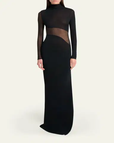 Alaïa Sheer Bodice High-Neck Dress | Thumbnail 2 Alaïa Sheer Bodice High-Neck Dress | Thumbnail 2