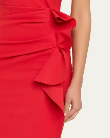 Chiara Boni La Petite Robe Side Ruched Halter Gown with Asymmetric Ruffle | Thumbnail 9 Chiara Boni La Petite Robe Side Ruched Halter Gown with Asymmetric Ruffle | Thumbnail 9