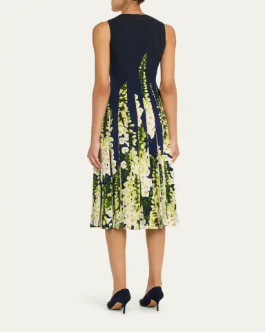 Oscar de la Renta Sleeveless Degrade Foxglove Pleated Midi Dress | Thumbnail 3 Oscar de la Renta Sleeveless Degrade Foxglove Pleated Midi Dress | Thumbnail 3