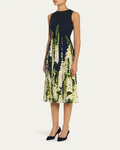 Oscar de la Renta Sleeveless Degrade Foxglove Pleated Midi Dress | Thumbnail 4 Oscar de la Renta Sleeveless Degrade Foxglove Pleated Midi Dress | Thumbnail 4