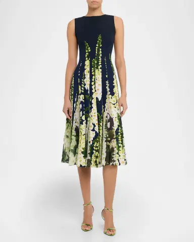Oscar de la Renta Sleeveless Degrade Foxglove Pleated Midi Dress | Thumbnail 5 Oscar de la Renta Sleeveless Degrade Foxglove Pleated Midi Dress | Thumbnail 5