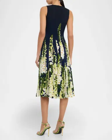 Oscar de la Renta Sleeveless Degrade Foxglove Pleated Midi Dress | Thumbnail 6 Oscar de la Renta Sleeveless Degrade Foxglove Pleated Midi Dress | Thumbnail 6