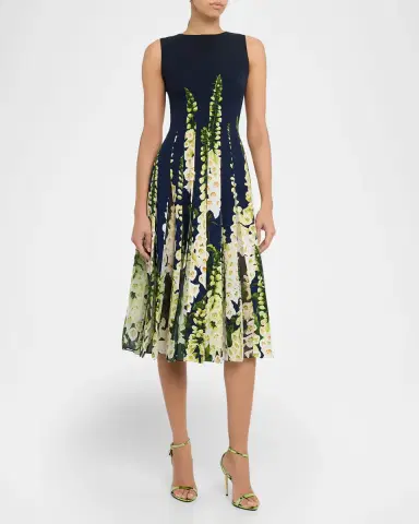 Oscar de la Renta Sleeveless Degrade Foxglove Pleated Midi Dress | Thumbnail 7 Oscar de la Renta Sleeveless Degrade Foxglove Pleated Midi Dress | Thumbnail 7