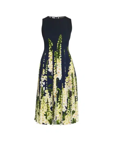 Oscar de la Renta Sleeveless Degrade Foxglove Pleated Midi Dress | Thumbnail 1 Oscar de la Renta Sleeveless Degrade Foxglove Pleated Midi Dress | Thumbnail 1
