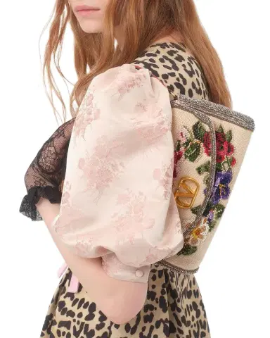 Valentino Garavani Vain Floral Beaded Shoulder Bag | Thumbnail 1 Valentino Garavani Vain Floral Beaded Shoulder Bag | Thumbnail 1