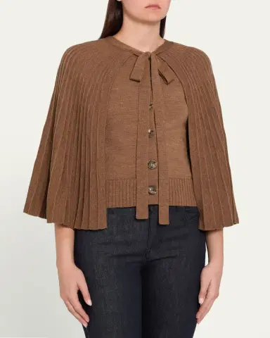 Oscar de la Renta Pleated Wool Cape Cardigan | Thumbnail 4 Oscar de la Renta Pleated Wool Cape Cardigan | Thumbnail 4