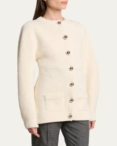 Lanvin Exaggerated-Sleeve Wool Crewneck Cardigan | Thumbnail 2 Lanvin Exaggerated-Sleeve Wool Crewneck Cardigan | Thumbnail 2