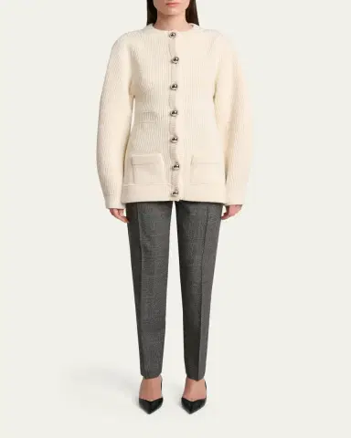Lanvin Exaggerated-Sleeve Wool Crewneck Cardigan | Thumbnail 3 Lanvin Exaggerated-Sleeve Wool Crewneck Cardigan | Thumbnail 3