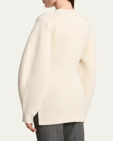 Lanvin Exaggerated-Sleeve Wool Crewneck Cardigan | Thumbnail 4 Lanvin Exaggerated-Sleeve Wool Crewneck Cardigan | Thumbnail 4