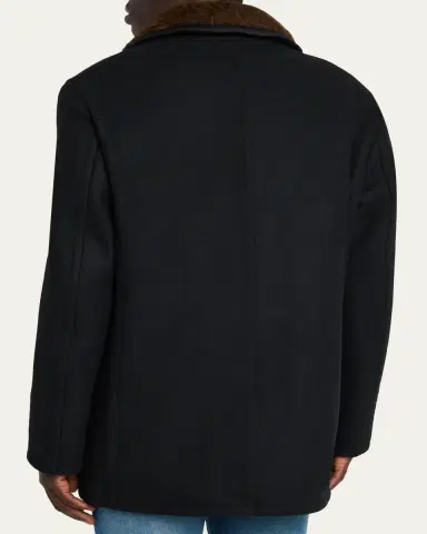 Tom Ford Men's Melton Wool Shearling Double-Breasted Peacoat | Thumbnail 3 Tom Ford Men's Melton Wool Shearling Double-Breasted Peacoat | Thumbnail 3