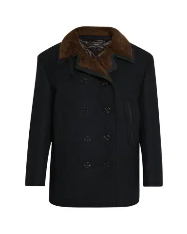 Tom Ford Men's Melton Wool Shearling Double-Breasted Peacoat | Thumbnail 1 Tom Ford Men's Melton Wool Shearling Double-Breasted Peacoat | Thumbnail 1