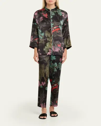 Natori Nara Band Collar Silk Pajama Top | Thumbnail 2 Natori Nara Band Collar Silk Pajama Top | Thumbnail 2