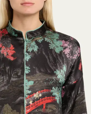 Natori Nara Band Collar Silk Pajama Top | Thumbnail 5 Natori Nara Band Collar Silk Pajama Top | Thumbnail 5