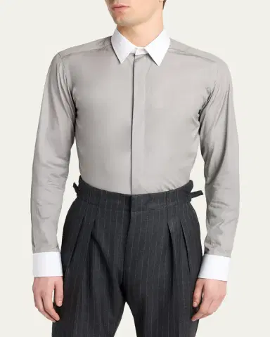 TOM FORD Men's Poplin Contrast-Trim Sport Shirt | Thumbnail 4 TOM FORD Men's Poplin Contrast-Trim Sport Shirt | Thumbnail 4