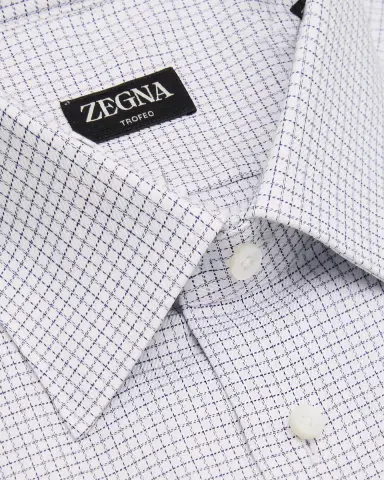 ZEGNA Men's Trofeo Cotton Micro-Check Point Collar Dress Shirt | Thumbnail 2 ZEGNA Men's Trofeo Cotton Micro-Check Point Collar Dress Shirt | Thumbnail 2