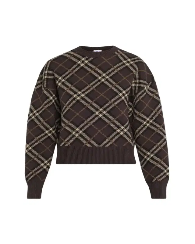 Gillian Check Wool-Cashmere Crewneck Sweater Gillian Check Wool-Cashmere Crewneck Sweater