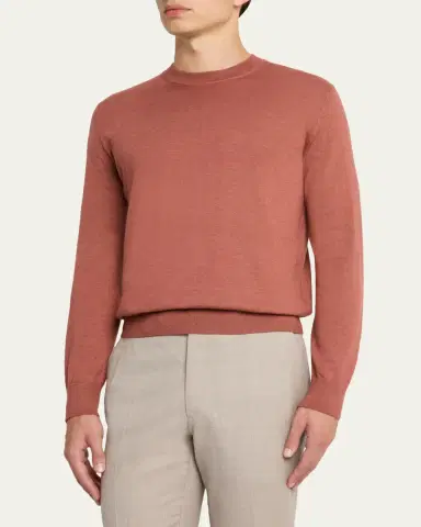 Brioni Men's Cashmere-Silk Crewneck Sweater | Thumbnail 4 Brioni Men's Cashmere-Silk Crewneck Sweater | Thumbnail 4