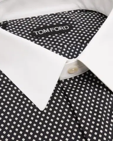 Tom Ford Men's Cotton Diamond-Print Contrast Collar-Cuff Dress Shirt | Thumbnail 2 Tom Ford Men's Cotton Diamond-Print Contrast Collar-Cuff Dress Shirt | Thumbnail 2