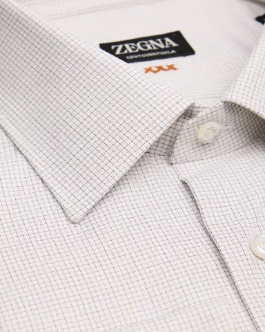 Zegna Men's Centoventimila Cotton Micro-Check Dress Shirt | Thumbnail 2 Zegna Men's Centoventimila Cotton Micro-Check Dress Shirt | Thumbnail 2