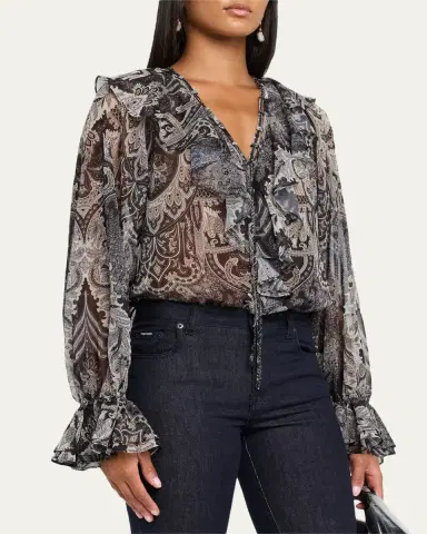 Kobi Halperin Locke Ruffle Tie-Neck Blouse | Thumbnail 4 Kobi Halperin Locke Ruffle Tie-Neck Blouse | Thumbnail 4