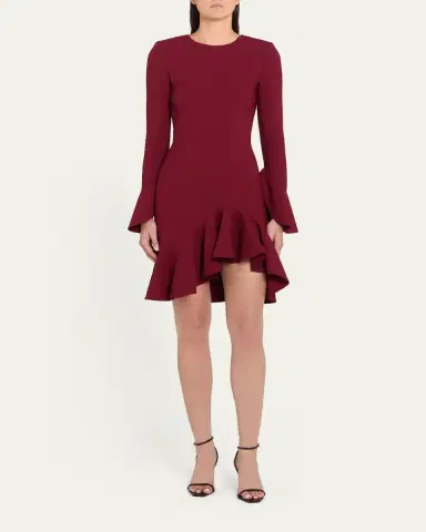 Oscar de la Renta Asymmetric Ruffle Long-Sleeve Mini Dress | Thumbnail 2 Oscar de la Renta Asymmetric Ruffle Long-Sleeve Mini Dress | Thumbnail 2