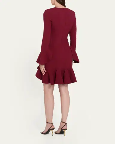 Oscar de la Renta Asymmetric Ruffle Long-Sleeve Mini Dress | Thumbnail 3 Oscar de la Renta Asymmetric Ruffle Long-Sleeve Mini Dress | Thumbnail 3