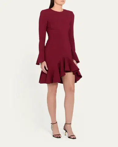 Oscar de la Renta Asymmetric Ruffle Long-Sleeve Mini Dress | Thumbnail 4 Oscar de la Renta Asymmetric Ruffle Long-Sleeve Mini Dress | Thumbnail 4