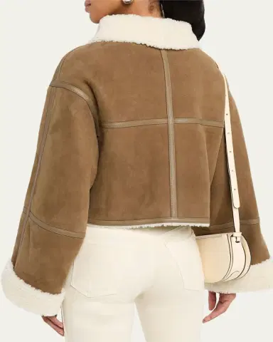 Yves Salomon Suede Merino Lambskin Cropped Jacket | Thumbnail 3 Yves Salomon Suede Merino Lambskin Cropped Jacket | Thumbnail 3