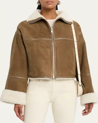 Yves Salomon Suede Merino Lambskin Cropped Jacket | Thumbnail 4 Yves Salomon Suede Merino Lambskin Cropped Jacket | Thumbnail 4
