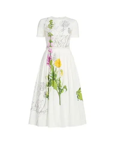 Oscar de la Renta Foxglove Dandelion Poplin Short-Sleeve Midi Dress With Belt | Thumbnail 1 Oscar de la Renta Foxglove Dandelion Poplin Short-Sleeve Midi Dress With Belt | Thumbnail 1