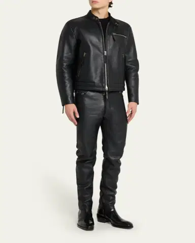 Tom Ford Men's Slim Fit Grained Leather Biker Pants | Thumbnail 2 Tom Ford Men's Slim Fit Grained Leather Biker Pants | Thumbnail 2