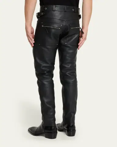 Tom Ford Men's Slim Fit Grained Leather Biker Pants | Thumbnail 3 Tom Ford Men's Slim Fit Grained Leather Biker Pants | Thumbnail 3