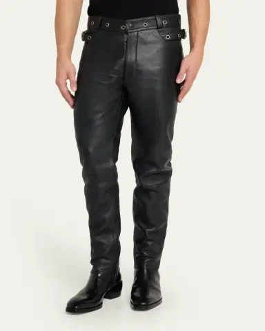 Tom Ford Men's Slim Fit Grained Leather Biker Pants | Thumbnail 4 Tom Ford Men's Slim Fit Grained Leather Biker Pants | Thumbnail 4