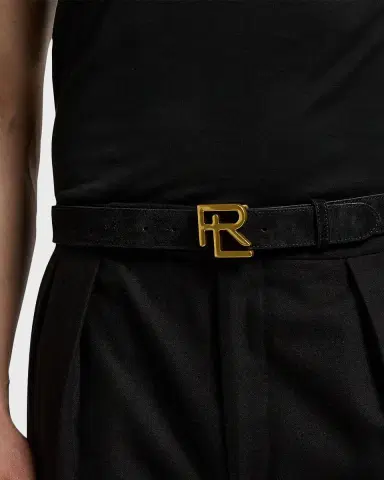 Ralph Lauren Purple Label Men's RL-Buckle Calf-Suede Belt | Thumbnail 4 Ralph Lauren Purple Label Men's RL-Buckle Calf-Suede Belt | Thumbnail 4