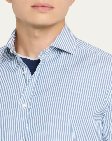 Brunello Cucinelli Men's Narrow Striped Long-Sleeve Shirt | Thumbnail 4 Brunello Cucinelli Men's Narrow Striped Long-Sleeve Shirt | Thumbnail 4