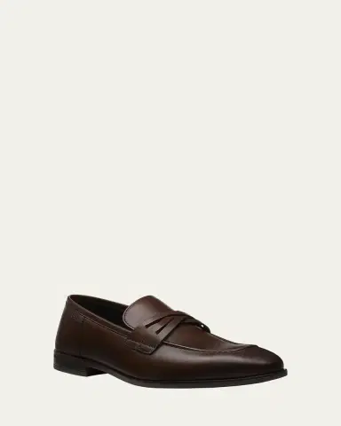 Stuart Weitzman Men's Simon Crisscross Leather Penny Loafers | Thumbnail 2 Stuart Weitzman Men's Simon Crisscross Leather Penny Loafers | Thumbnail 2