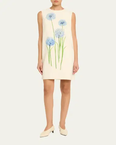 Oscar de la Renta Alliums-Print Sleeveless Mini Shift Dress | Thumbnail 2 Oscar de la Renta Alliums-Print Sleeveless Mini Shift Dress | Thumbnail 2