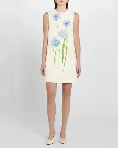 Oscar de la Renta Alliums-Print Sleeveless Mini Shift Dress | Thumbnail 6 Oscar de la Renta Alliums-Print Sleeveless Mini Shift Dress | Thumbnail 6