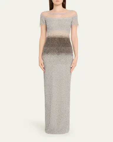 Pamella Roland Short-Sleeve Ombre Sequined Column Gown | Thumbnail 2 Pamella Roland Short-Sleeve Ombre Sequined Column Gown | Thumbnail 2