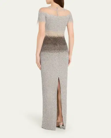 Pamella Roland Short-Sleeve Ombre Sequined Column Gown | Thumbnail 3 Pamella Roland Short-Sleeve Ombre Sequined Column Gown | Thumbnail 3