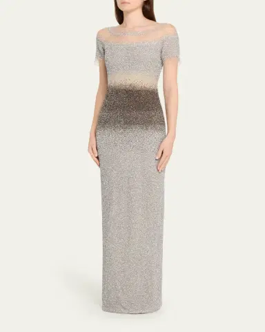 Pamella Roland Short-Sleeve Ombre Sequined Column Gown | Thumbnail 4 Pamella Roland Short-Sleeve Ombre Sequined Column Gown | Thumbnail 4