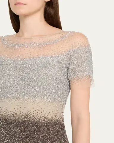 Pamella Roland Short-Sleeve Ombre Sequined Column Gown | Thumbnail 5 Pamella Roland Short-Sleeve Ombre Sequined Column Gown | Thumbnail 5