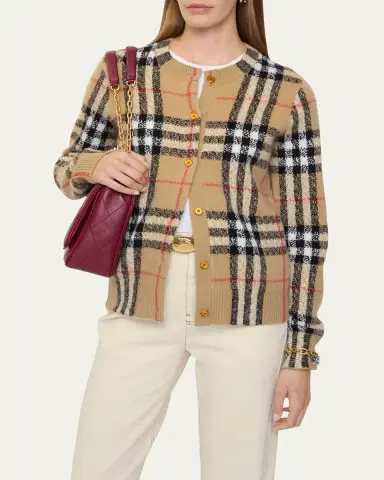 Burberry Clara Check Cashmere Crewneck Cardigan | Thumbnail 3 Burberry Clara Check Cashmere Crewneck Cardigan | Thumbnail 3